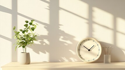 Stylish modern alarm clock with dimmable LED display, placed against a neutral-toned minimalist wall