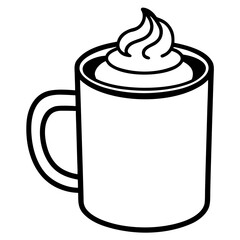 Hot chocolate mug line art vector illustration