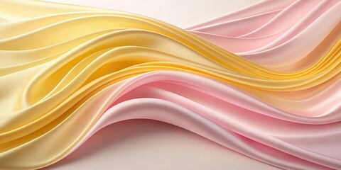 Obraz premium Soft flowing waves of pink and yellow satin fabric creating a gentle abstract background texture