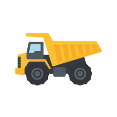 Yellow dump truck vector illustration isolated on white background, concept for construction site, mining industry and transport service