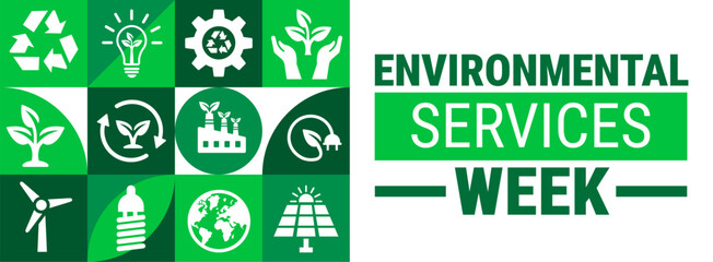 National Environmental Services Week background, banner, card or poster design template is observed every year during September, to raise awareness about the mission. Vector illustration.