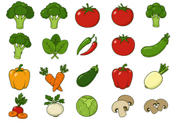 Fototapeta premium Vibrant Vegetable Icons: Broccoli, Tomatoes, Peppers, and More isolated on transparent background