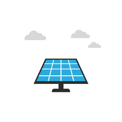 Isolated vector graphic of a solar panel under cloudy sky, flat style illustration, concept for renewable energy, sustainable living and future technology