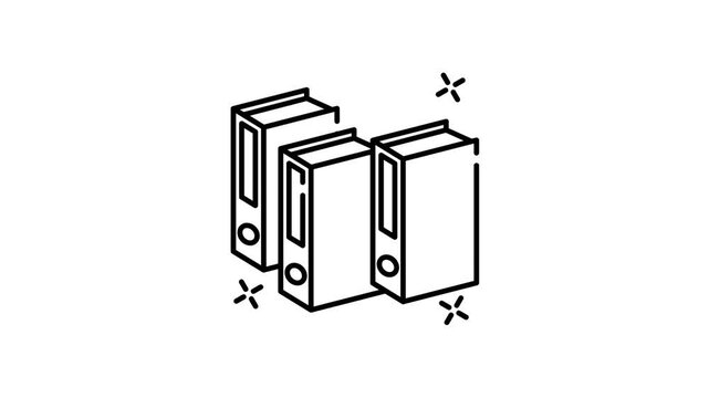 animation of Assignment folder organize sparkly documents in these three colorful ring binders icon.