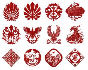 Red decorative emblems
