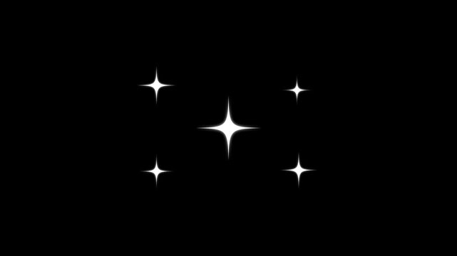 Star, twinkling light animation, glowing sparkle star glitter, shining retro doodle cartoon vector sparkles, twinkle light blinking effect with smooth glitter burst on a black background video. 4K
