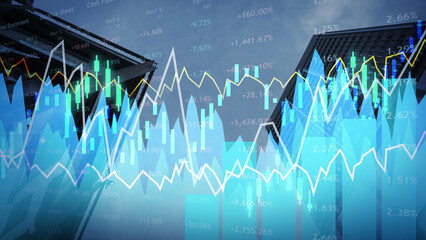 Financial Chart overlayed on cityscape