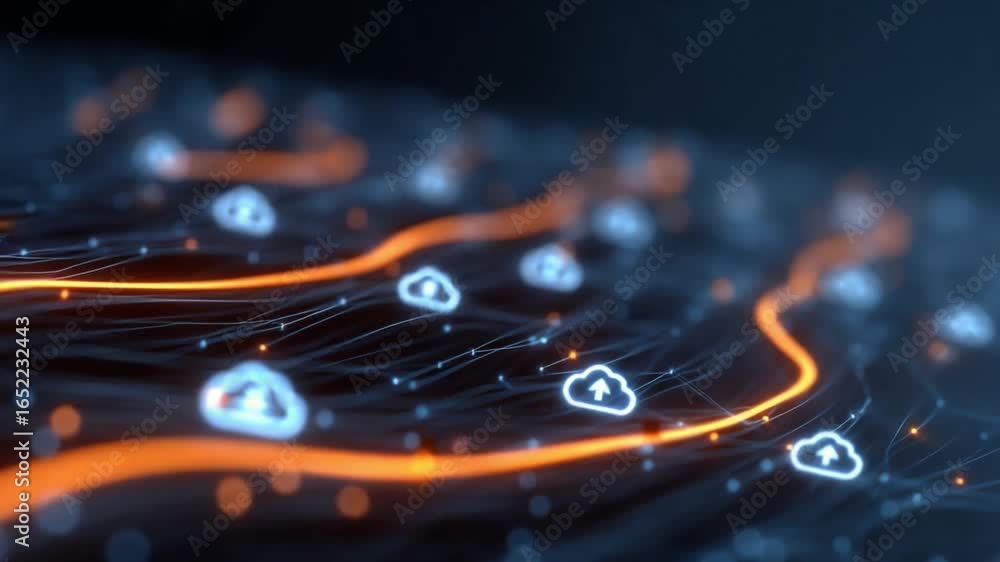 Poster cloud computing data stream: a captivating depiction of digital information flowing seamlessly throu