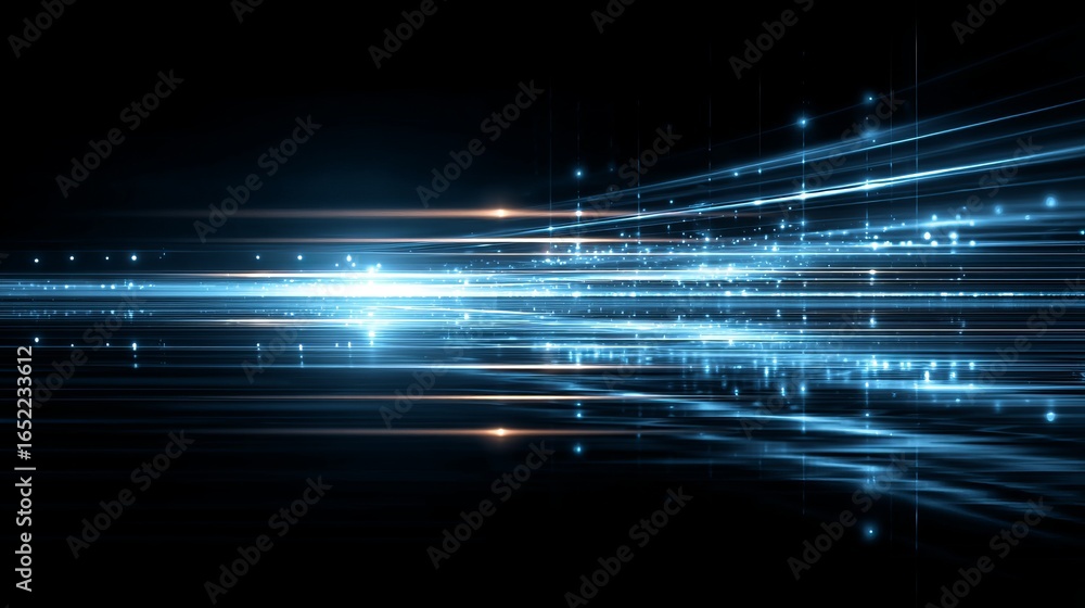 Poster abstract digital light streams with glowing particles, representing advanced technology and data flo
