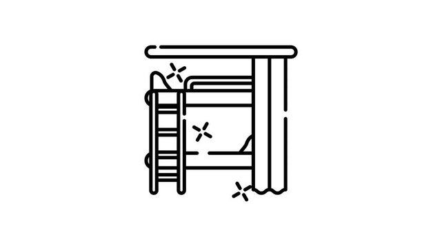 Dormitory room icon animation illustration of a bunk bed with ladder suggests student housing or shared living spaces.