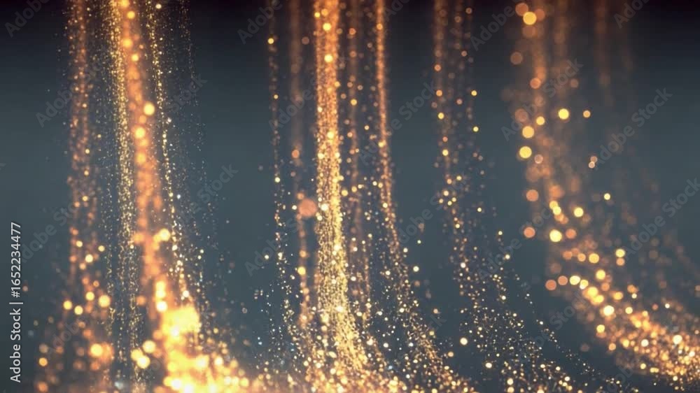 Poster golden trails of light: elegant streaks of shimmering particles cascade through a dark abyss, creati