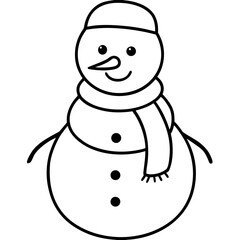 Scarf on snowman line art vector illustration
