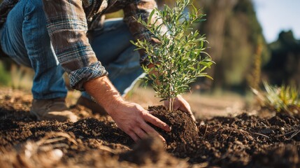 young man planting the tree in the garden as earth day and save world concept nature environment and ecology no logos no brands ar 169