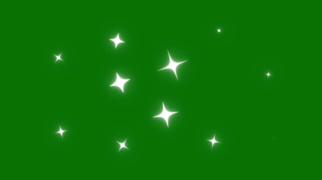 Twinkling stars animation, sparkle star glitter, retro doodle cartoon vector style, shiny twinkle lights with glowing burst, starlight, and blinking sparkle effect on a green background video. 4K