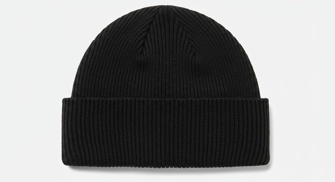 Beanie Mockup - skully blank mock up plain black wool hat front close up for winter apparel template and product branding showcase