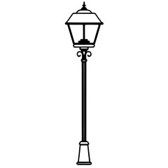 Snow covered lamp post line art vector illustration