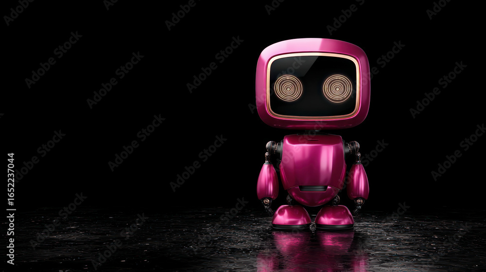 Poster pink modern robot on a dark background, artificial intelligence. artificial intelligence, futuristic