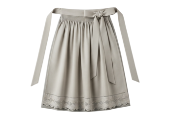 Light gray dirndl apron with a delicate lace pattern at the hem, isolated on white and transparent background for traditional German attire