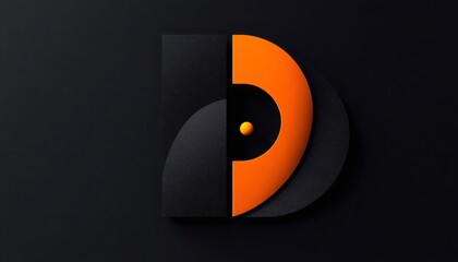 Abstract 3D Letter D Design Orange And Black Geometric Shapes On Dark Background