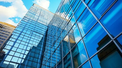 Obraz premium Low angle view of modern glass office buildings