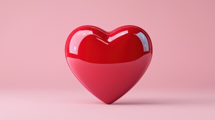 Glossy red heart floating against soft pink background, evoking love and romance