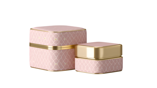 Luxury cosmetic jars with gold accents, isolated on transparent background