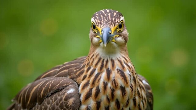 American Bittern in camouflage, its yellow eye intense, captured in stunning 4k video footage against a soft green, serene background.