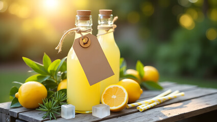 Refreshing Summer Lemonade, A Serene Outdoor Cafe Setting with Warm Sunlight and Citrus Delights