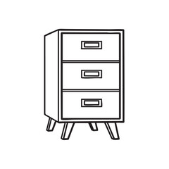 Modern Three Drawer Cabinet Illustration Simple Black and White Line Art for Interior Design and Furniture Concepts
