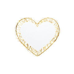 Heart white with flashes isolated on transparent background. Light heart for holiday cards, banners, invitations. Heart-shaped gold wire glow. PNG image