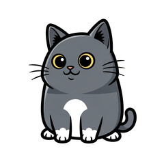 Obraz premium Adorable Cartoon Gray Kitten, Cute Cat Illustration, Pet Animal Graphic