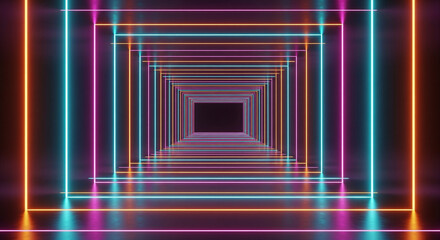 Abstract Neon Tunnel / Corridor with Glowing Color Lines.