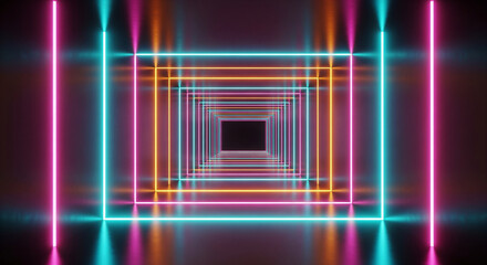Abstract Neon Tunnel / Corridor with Glowing Color Lines.