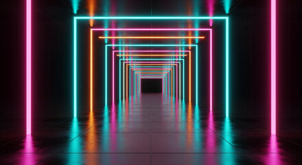 Abstract Neon Tunnel / Corridor with Glowing Color Lines.