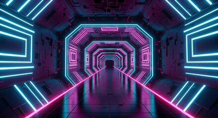 Abstract Neon Tunnel / Corridor with Glowing Color Lines.