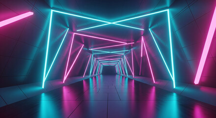 Abstract Neon Tunnel / Corridor with Glowing Color Lines.