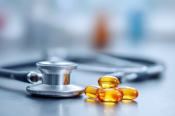 stethoscope and yellow pills