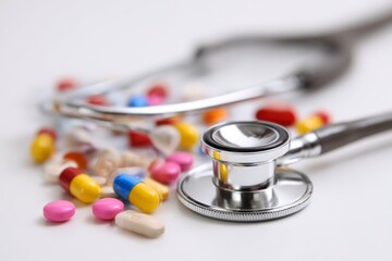 stethoscope and medicine