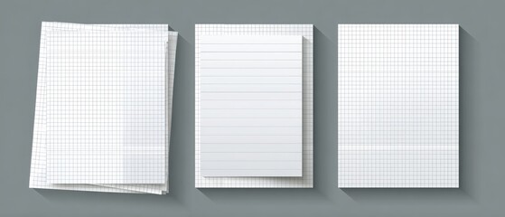 Three sheets of gridded paper, one with lines