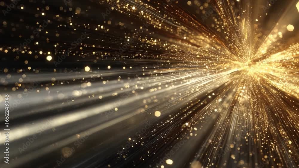 Poster abstract burst of gold: a mesmerizing display of radiant light and particles converge and diverge in