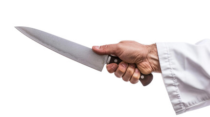 Professional Chef Holding Sharp Knife on white background