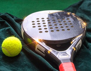 Padel Racket and Ball with a Dazzling Light Flare