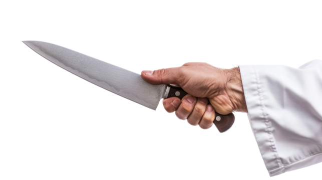 Professional Chef Holding Sharp Knife on white background