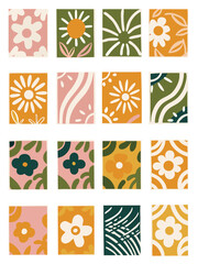 Flower doodle background art vector set. Botanical and leaves abstract shape doodle art for print, wallpaper, home decoration. 