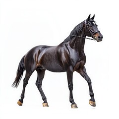 Obraz premium Black Horse Walking On White Background Studio Shot