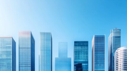 Modern skyscrapers line a clear blue sky