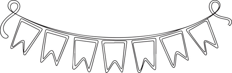 Bunting Flags Continuous Line Art for Decoration and Celebration Themes