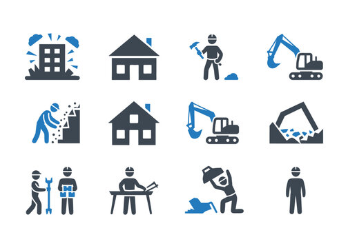 Construction and demolition icon set