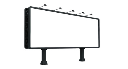 Obraz premium Empty, modern, rectangular outdoor billboard with dark frame and support poles, isolated against a transparent studio background with copy space, concept for advertising potential