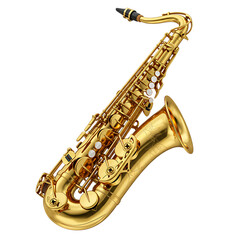 Naklejka premium 3d illustration of a golden saxophone is displayed against a clean transparent background in a studio setting showcasing its musical elegance 